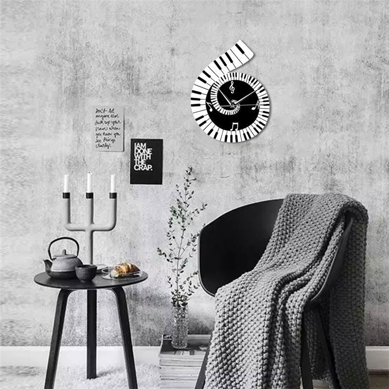 Musical Notes Wall Clock - Treble Clef and Piano Keyboard Design - NYCD LIFESTYLE