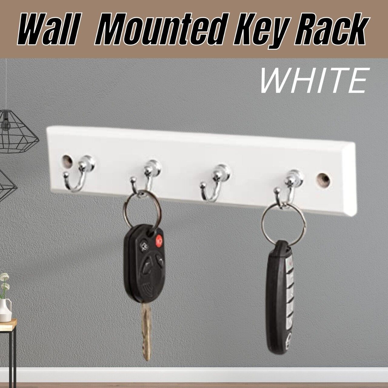 Wall Mount Key Rack Hanger Holder - 4 Hook Chain Storage Keys Organizer - NYCD LIFESTYLE