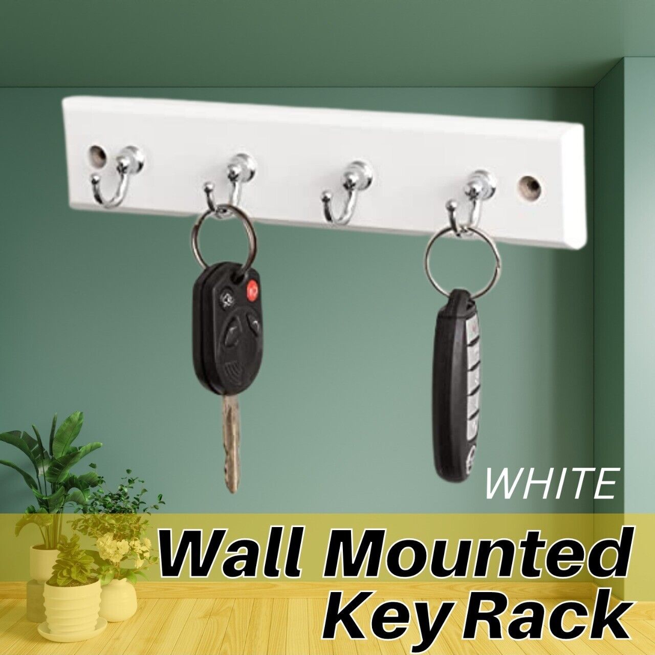 Wall Mount Key Rack Hanger Holder - 4 Hook Chain Storage Keys Organizer - NYCD LIFESTYLE